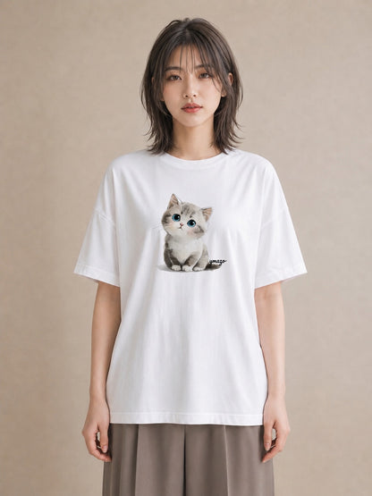 Tシャツ レディース 白猫 猫 ねこ イラスト お揃い 親子 白T YMAZO