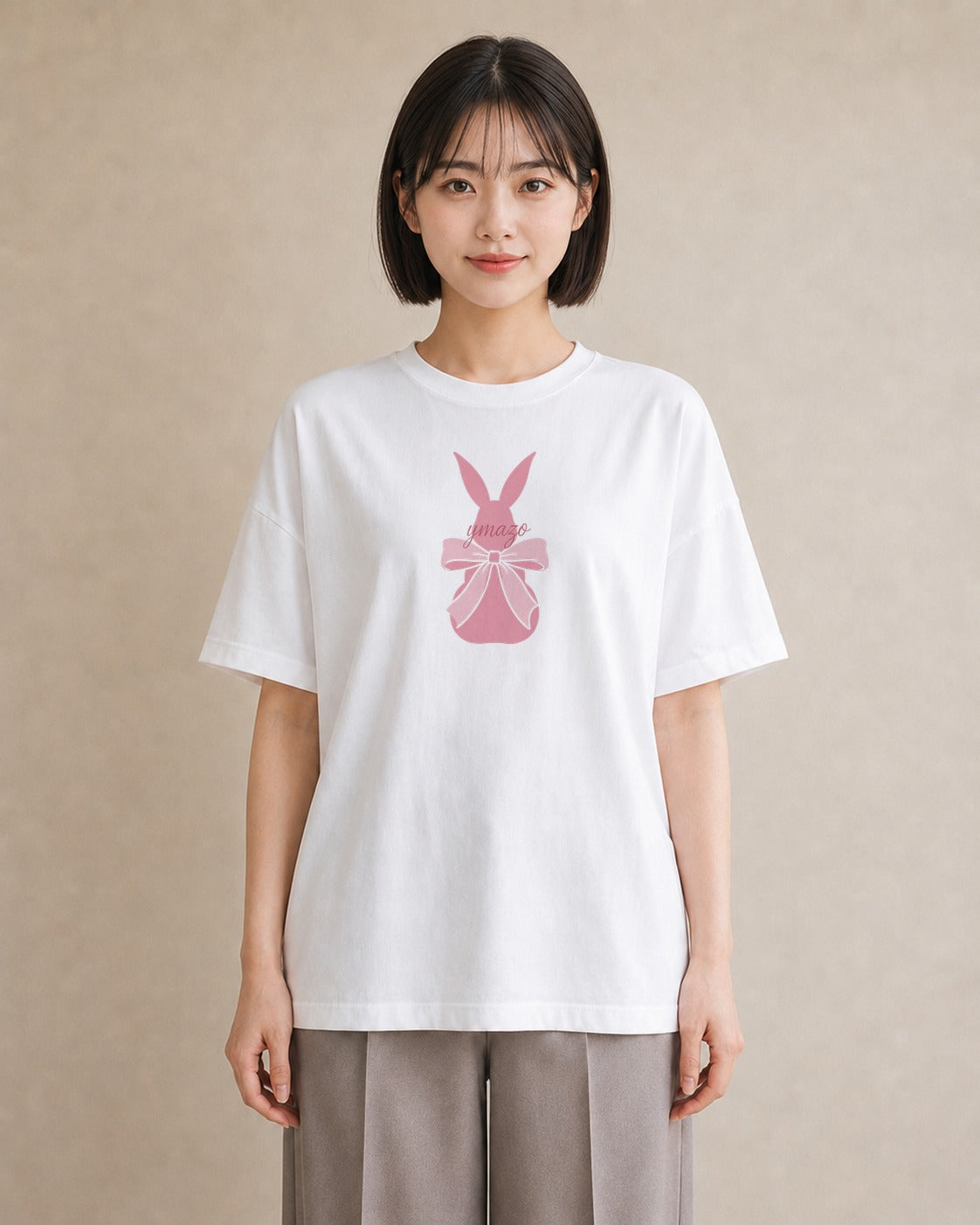 半袖Tシャツ レディース リボン 蝶結び ナチュラル アンティーク イラスト 水彩風 普段着 週末コーデ 白T YMAZO
