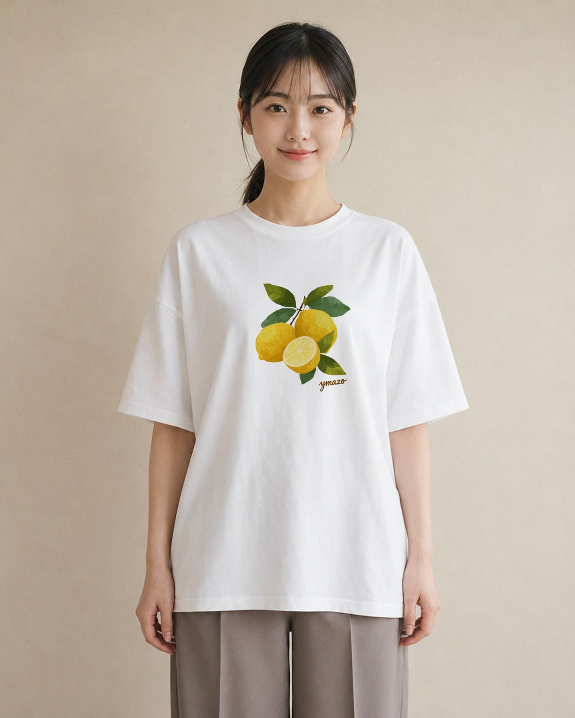 半袖Tシャツ レディース レモン 檸檬 食べ物 フード イラスト モード 送別ギフト 通勤 白T YMAZO
