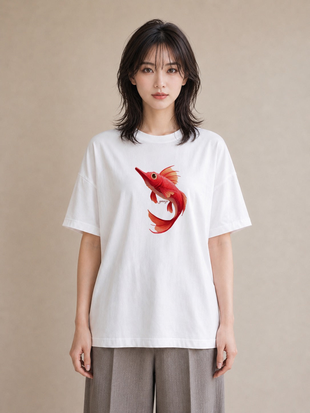 半袖Tシャツ レディース グッピー ペット 動物 イラスト モード ミセス 春コーデ 白T YMAZO