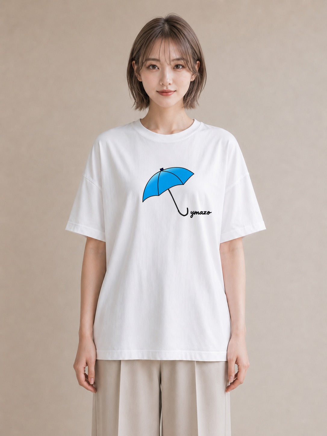デザインTシャツ レディース 傘 水たまり 雨 ナチュラル アンティーク イラスト きれいめ 社会人 女性 白T YMAZO