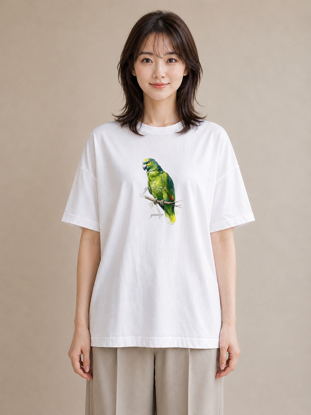 プリントTシャツ レディース コザクラインコ ペット 動物 イラスト 線画 ママ カフェ服 白T YMAZO