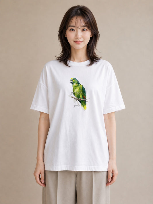 プリントTシャツ レディース コザクラインコ ペット 動物 イラスト 線画 ママ カフェ服 白T YMAZO
