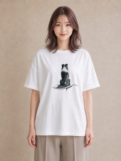 デザインTシャツ レディース ボーダーコリー 犬 いぬ イラスト ラフカジュアル 公園 ママ 白T YMAZO