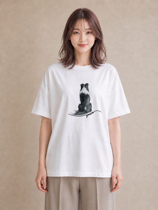 デザインTシャツ レディース ボーダーコリー 犬 いぬ イラスト ラフカジュアル 公園 ママ 白T