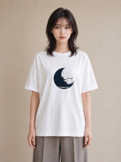 グラフィックTシャツ レディース 三日月 星空 宇宙 イラスト 手描き風 女子会 お揃い 白T YMAZO