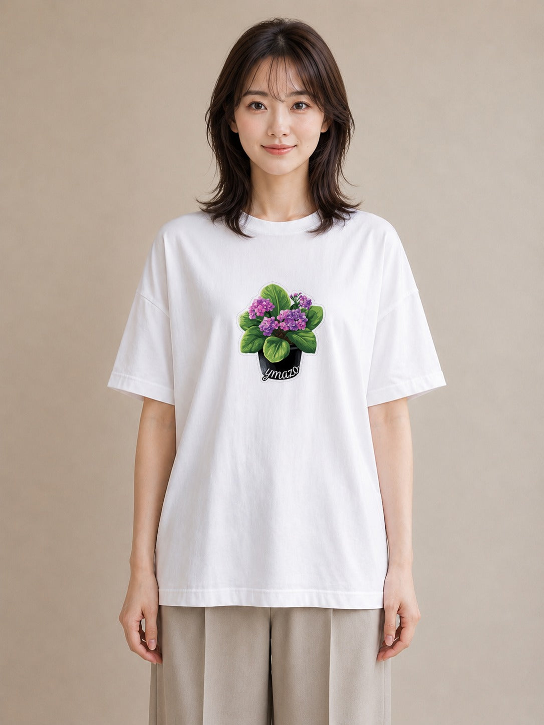 Tシャツ レディース パンジー 花 花柄 イラスト 普段使い お出かけ 普段着 白T YMAZO