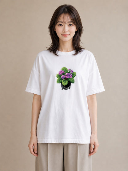 Tシャツ レディース パンジー 花 花柄 イラスト 普段使い お出かけ 普段着 白T YMAZO