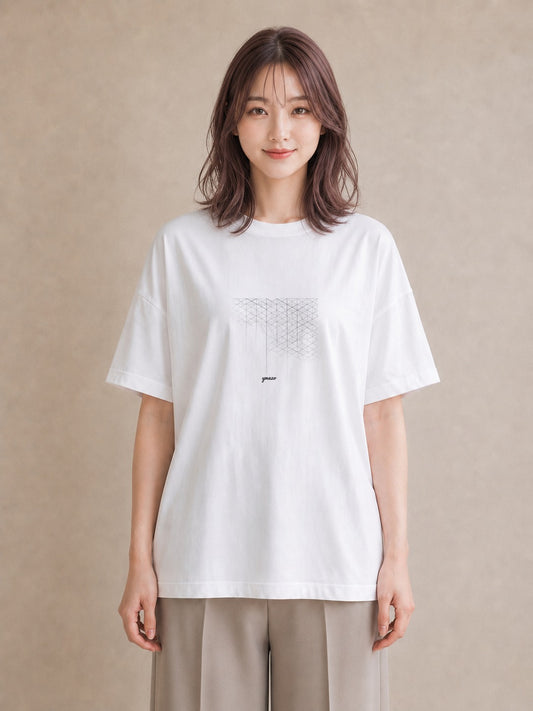 Tシャツ レディース 幾何学 ミニマル ジオメトリック イラスト カジュアル カフェ巡り 女子会 白T YMAZO