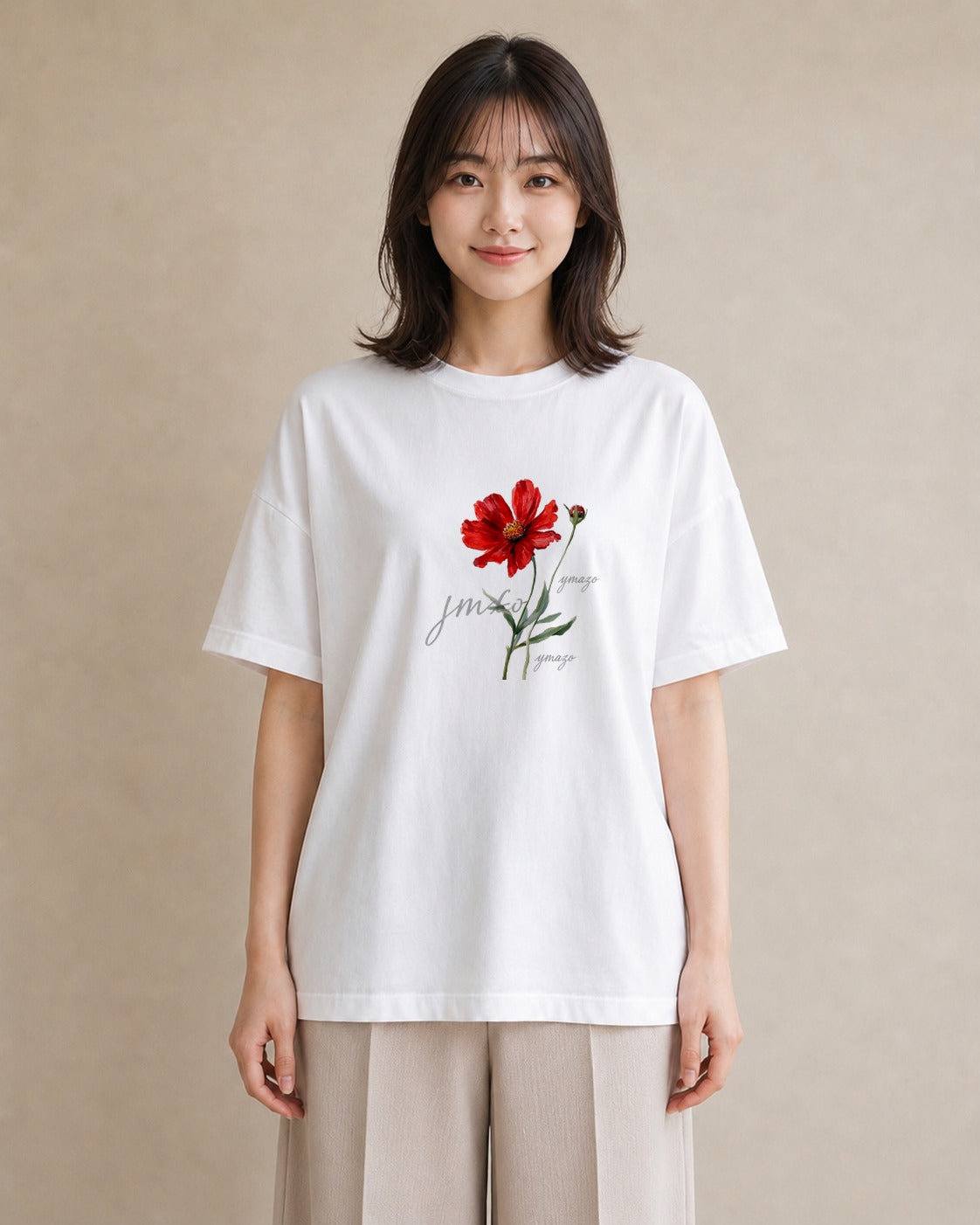 グラフィックTシャツ レディース コスモス 秋桜 花 花柄 イラスト 線画 母娘コーデ 自分用 白T YMAZO