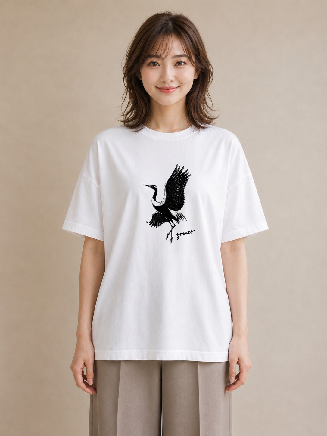 プリントTシャツ レディース 折り鶴 折り紙 ナチュラル アンティーク イラスト 手描き風 カフェ服 クリスマス 白T YMAZO