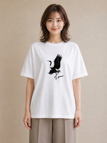 プリントTシャツ レディース 折り鶴 折り紙 ナチュラル アンティーク イラスト 手描き風 カフェ服 クリスマス 白T YMAZO