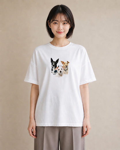 グラフィックTシャツ レディース ミックス犬 犬 いぬ イラスト ミニマル お出かけ 普段着 白T YMAZO