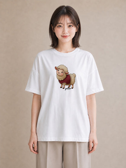 グラフィックTシャツ レディース ひつじ 動物 アニマル イラスト 手描き風 親子 20代 白T YMAZO