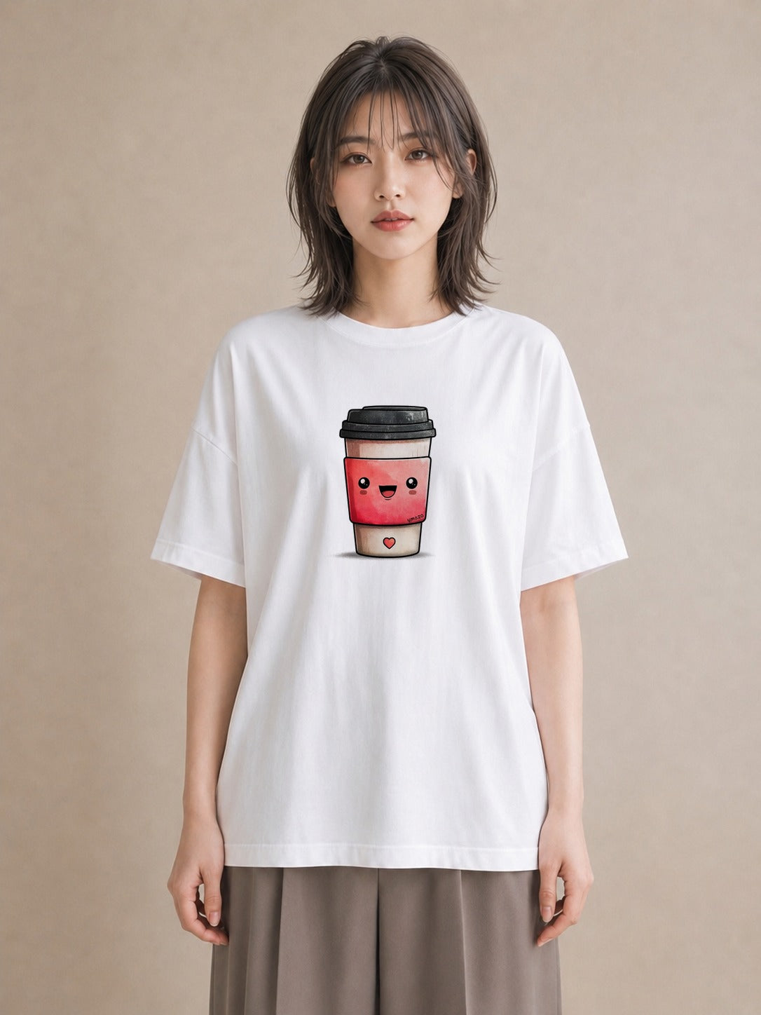 デザインTシャツ レディース カフェラテ 食べ物 フード イラスト 水彩風 親子 20代 白T YMAZO