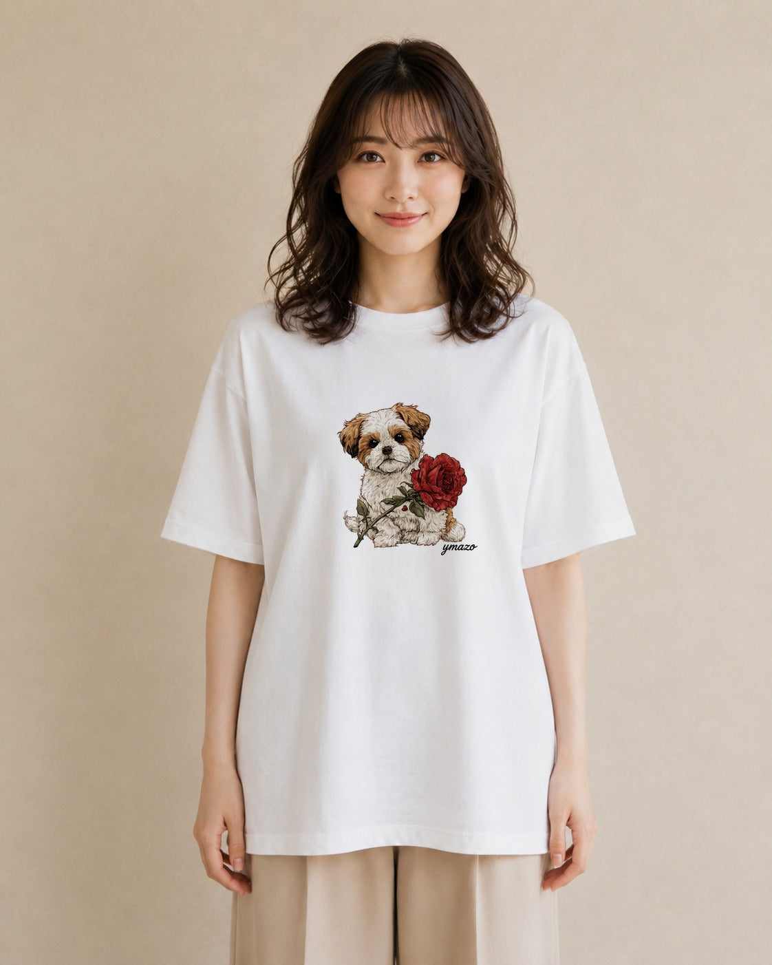 デザインTシャツ レディース ペキニーズ 犬 いぬ イラスト 抜け感 カフェ巡り 女子会 白T YMAZO