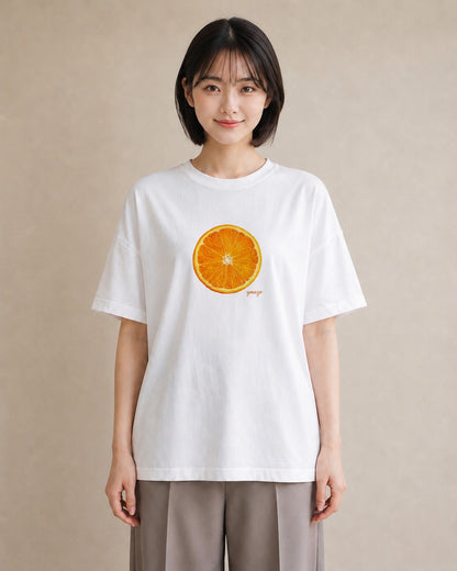 デザインTシャツ レディース みかん 食べ物 フード イラスト カジュアル 週末コーデ 敬老の日 白T YMAZO