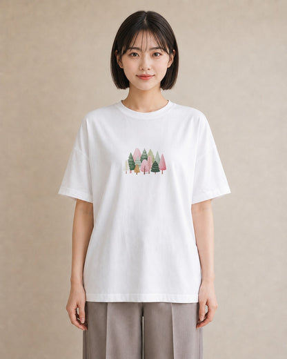 Tシャツ レディース 森 植物 ボタニカル イラスト ラフカジュアル 敬老の日 ホワイトデー 白T YMAZO