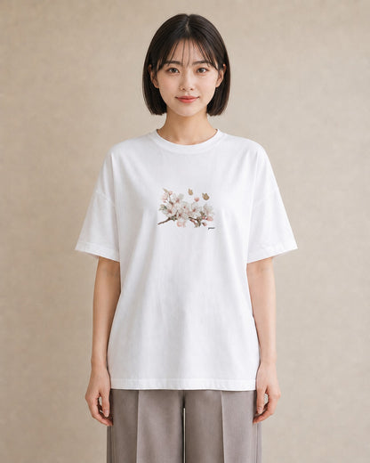 Tシャツ レディース 梅 花 花柄 イラスト ラフカジュアル 女性向けギフト 散歩 白T YMAZO