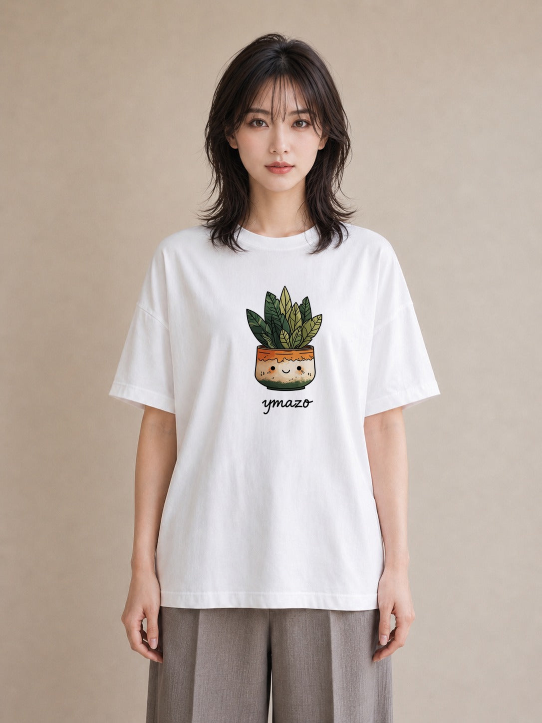 デザインTシャツ レディース サボテン 植物 ボタニカル イラスト 休日コーデ ママ カフェ服 白T YMAZO