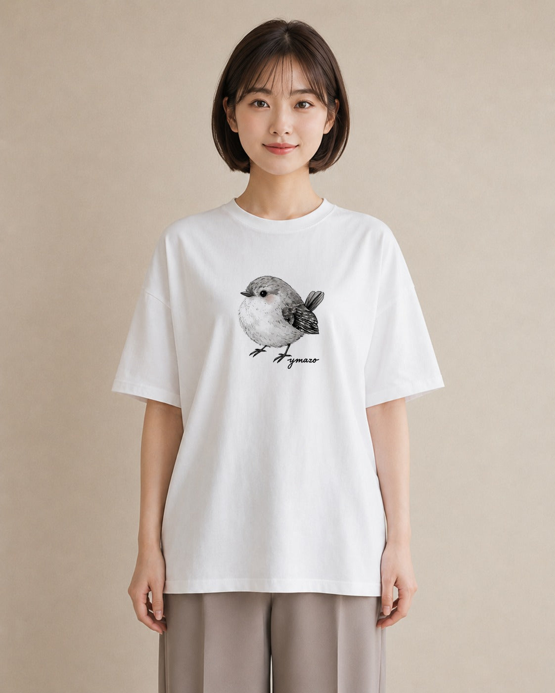 グラフィックTシャツ レディース シロフクロウ 動物 アニマル イラスト 個性的 カフェ巡り 女子会 白T YMAZO