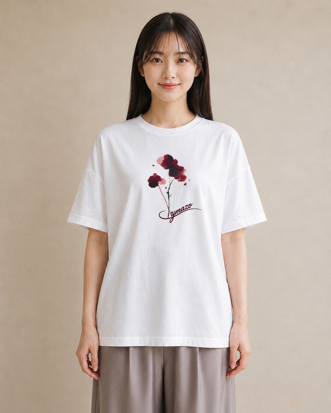 グラフィックTシャツ レディース ポスト 野の花 レトロ ナチュラル アンティーク イラスト 淡色 ルームウェア ギフト 白T YMAZO