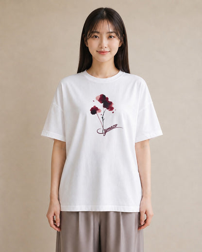 グラフィックTシャツ レディース ポスト 野の花 レトロ ナチュラル アンティーク イラスト 淡色 ルームウェア ギフト 白T YMAZO
