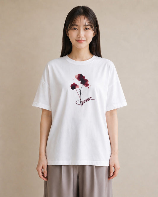 グラフィックTシャツ レディース ポスト 野の花 レトロ ナチュラル アンティーク イラスト 淡色 ルームウェア ギフト 白T
