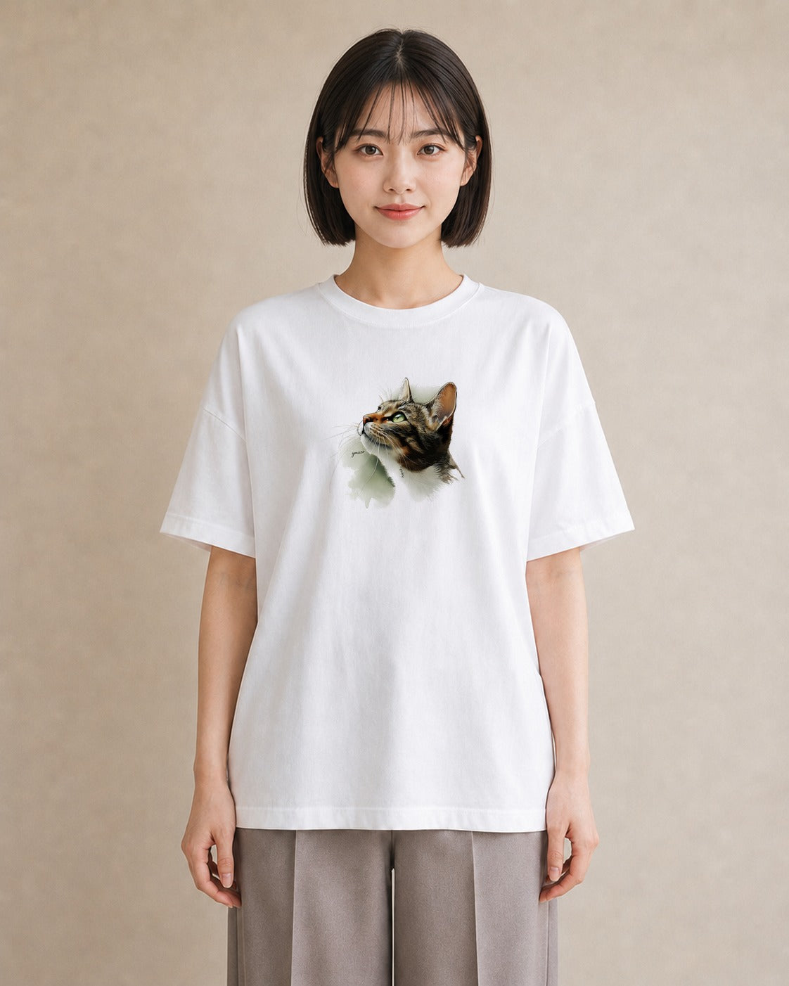 プリントTシャツ レディース 猫 ねこ イラスト 上品 おしゃれギフト 社会人 白T YMAZO