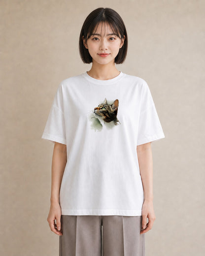 プリントTシャツ レディース 猫 ねこ イラスト 上品 おしゃれギフト 社会人 白T YMAZO