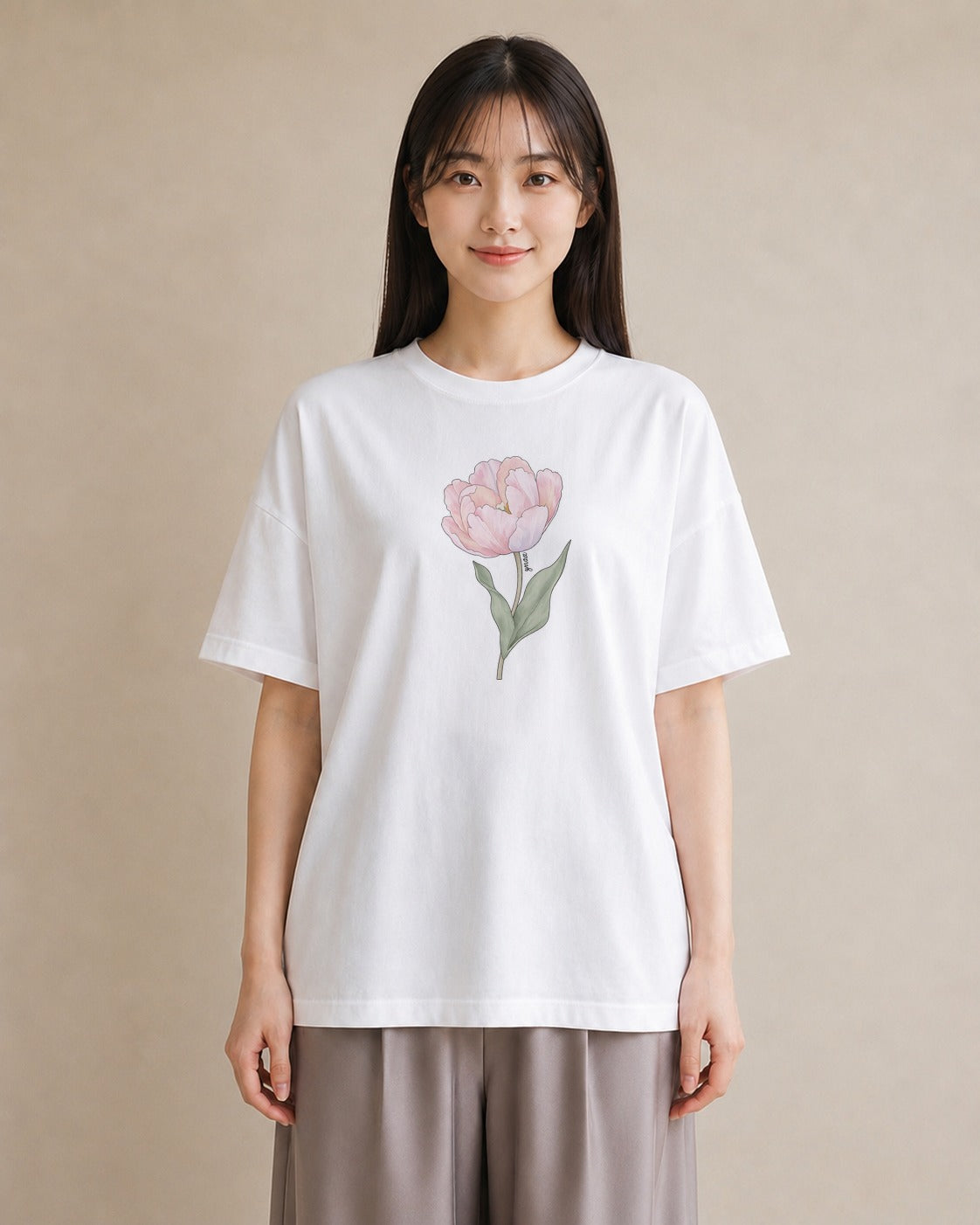 Tシャツ レディース 牡丹 花 花柄 イラスト シック 女子会 お揃い 白T
