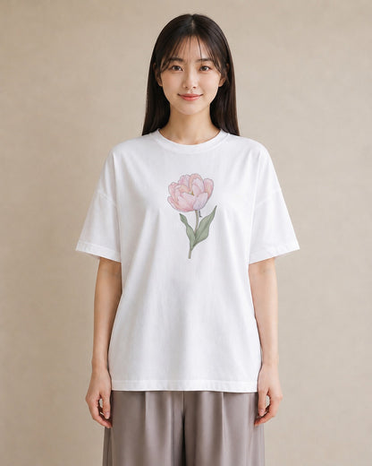 Tシャツ レディース 牡丹 花 花柄 イラスト シック 女子会 お揃い 白T