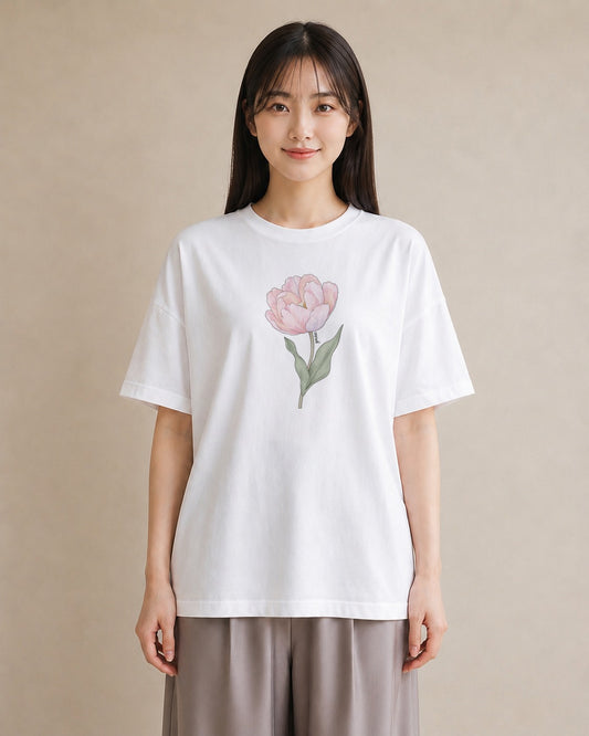 Tシャツ レディース 牡丹 花 花柄 イラスト シック 女子会 お揃い 白T YMAZO