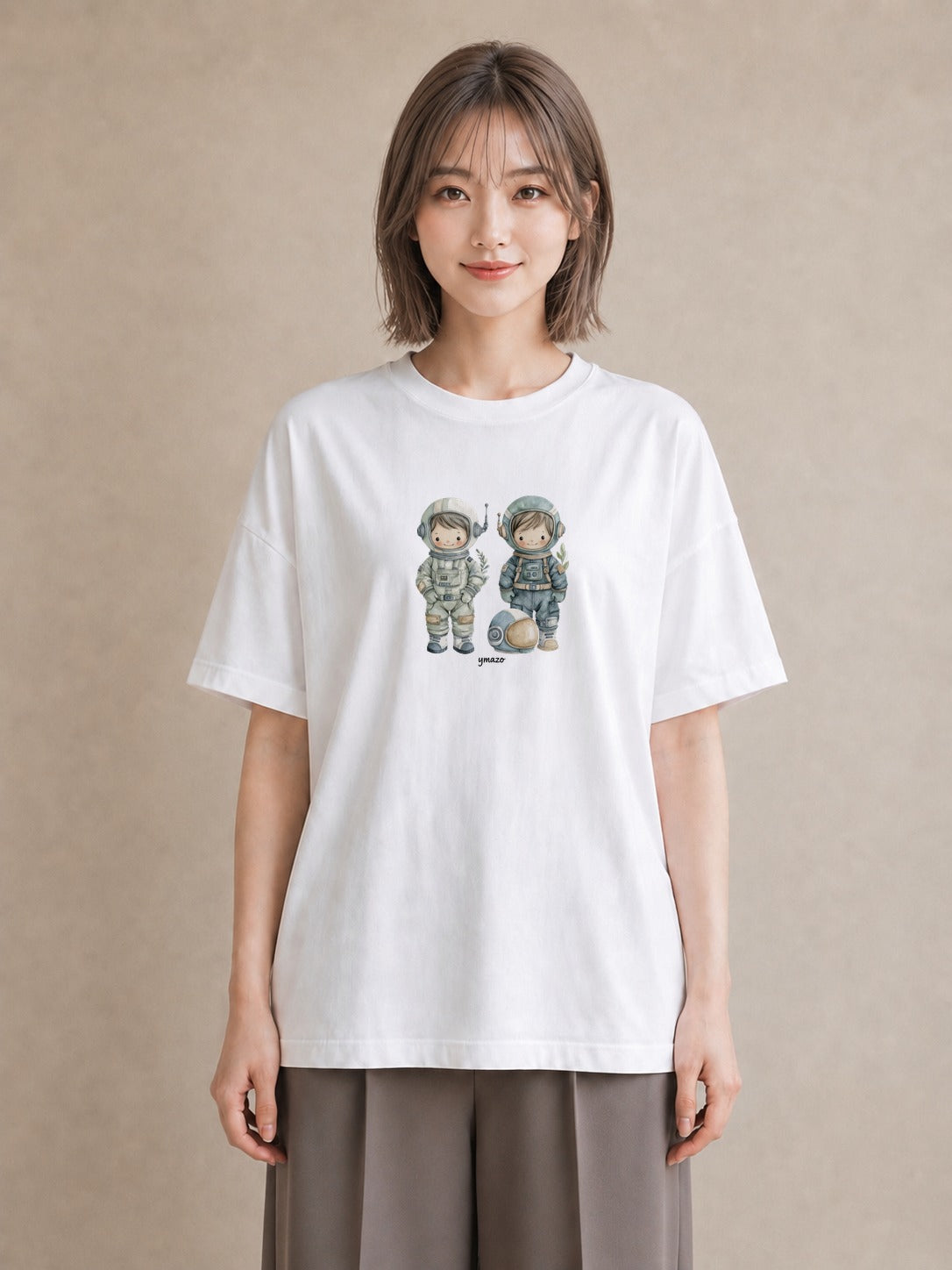 グラフィックTシャツ レディース 宇宙 星空 イラスト 淡色 カフェ巡り 女子会 白T YMAZO