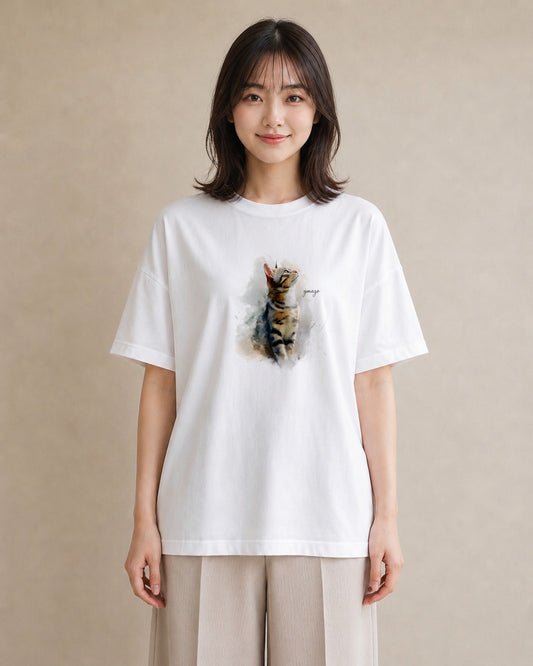 デザインTシャツ レディース メインクーン 猫 ねこ イラスト 韓国風 母の日 ビーチ 白T YMAZO