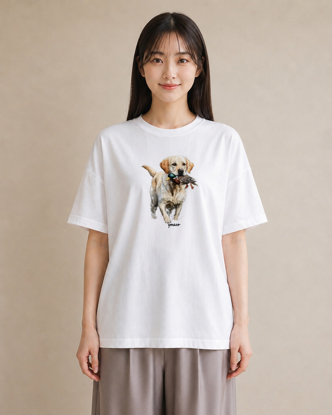 グラフィックTシャツ レディース ラブラドールレトリバー 犬 いぬ イラスト 手描き風 買い物 夏コーデ 白T YMAZO