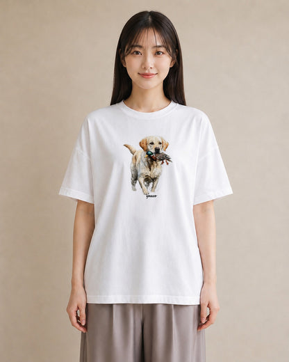 グラフィックTシャツ レディース ラブラドールレトリバー 犬 いぬ イラスト 手描き風 買い物 夏コーデ 白T YMAZO