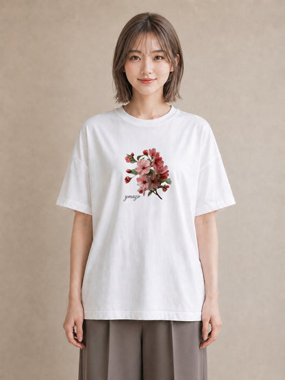 半袖Tシャツ レディース 梅 花 花柄 イラスト ボタニカル 帰省 ラフ 白T