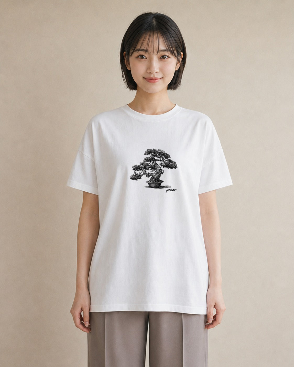 プリントTシャツ レディース 盆栽 植物 ボタニカル イラスト 個性的 女性向けギフト 散歩 白T YMAZO