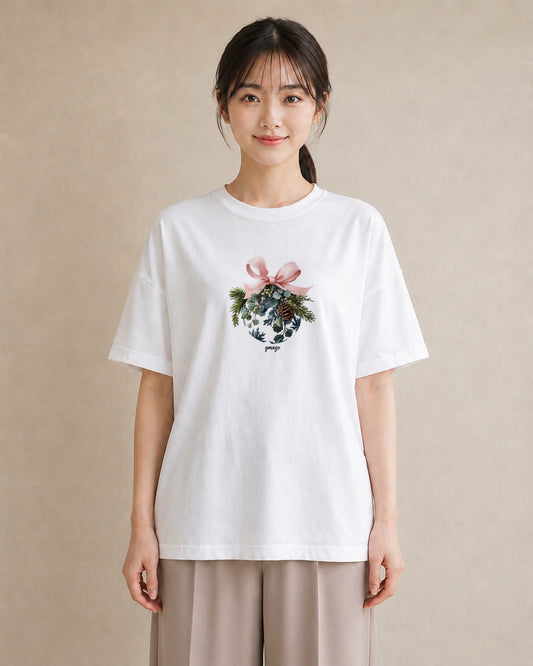 Tシャツ レディース 松ぼっくり 植物 ボタニカル イラスト 韓国風 秋コーデ おしゃれギフト 白T YMAZO