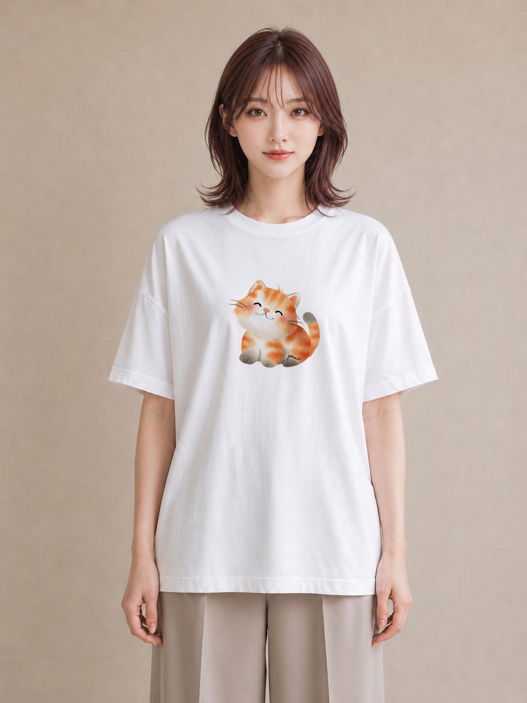 半袖Tシャツ レディース ラグドール 猫 ねこ イラスト レトロ 旅行用 海 白T YMAZO