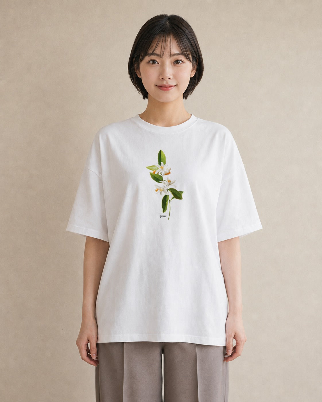 プリントTシャツ レディース 金木犀 花 花柄 イラスト ヴィンテージ風 部屋着 女性向けギフト 白T YMAZO