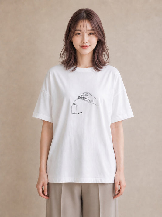 プリントTシャツ レディース 香水 香水瓶 パフューム イラスト きれいめカジュアル 母娘コーデ 自分用 白T YMAZO