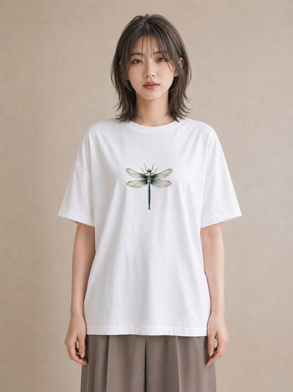 デザインTシャツ レディース とんぼ 昆虫 虫 イラスト 韓国風 20代 カジュアルコーデ 白T YMAZO