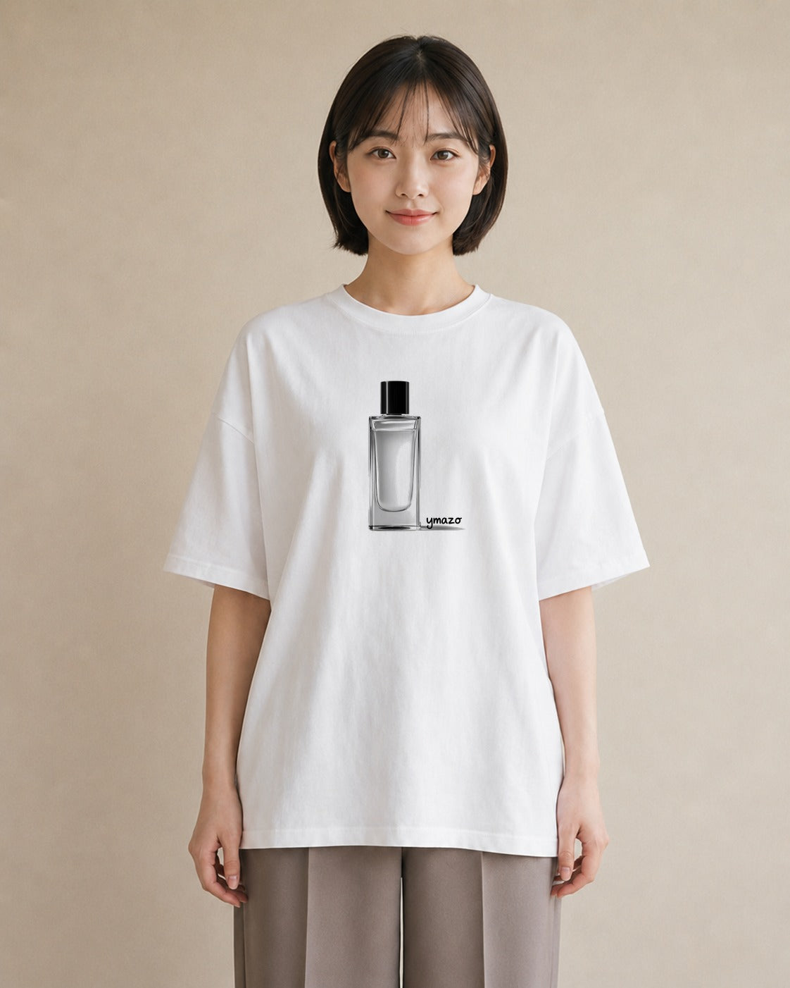 グラフィックTシャツ レディース 香水 香水瓶 パフューム イラスト モード 自分用 ルームウェア 白T YMAZO