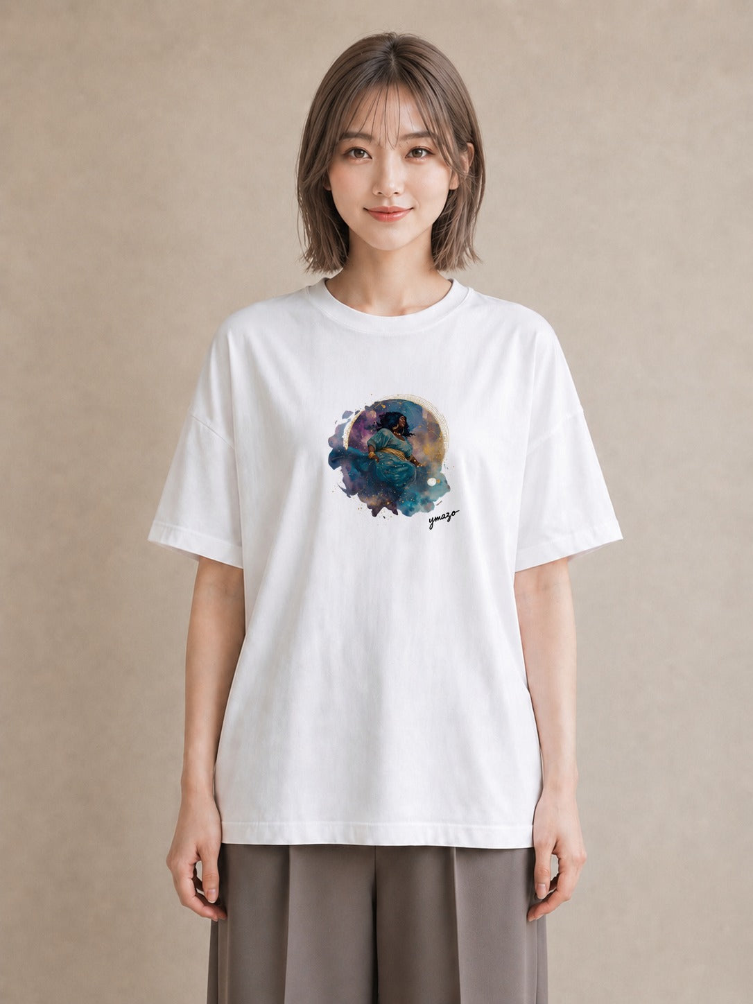 半袖Tシャツ レディース 魚座 星空 宇宙 イラスト 抜け感 ミセス 春コーデ 白T YMAZO