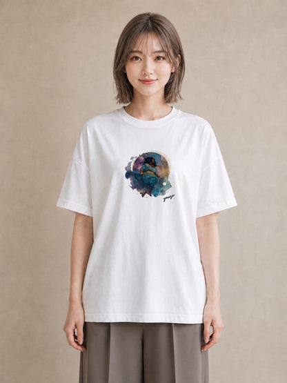 半袖Tシャツ レディース 魚座 星空 宇宙 イラスト 抜け感 ミセス 春コーデ 白T YMAZO