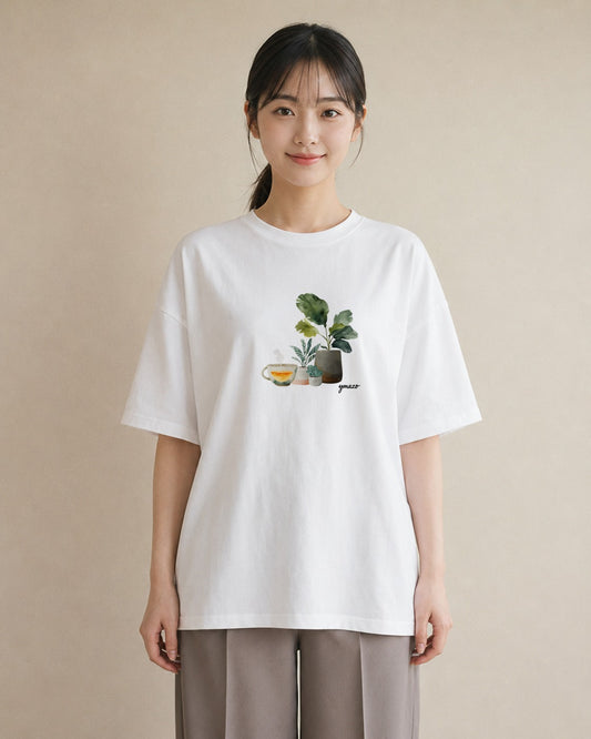 Tシャツ レディース 観葉植物 植物 ボタニカル イラスト ミニマル 公園 ママ 白T YMAZO