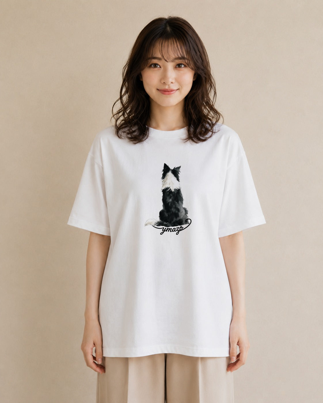 グラフィックTシャツ レディース ボーダーコリー 犬 いぬ イラスト 抜け感 誕生日プレゼント 綿100 白T YMAZO