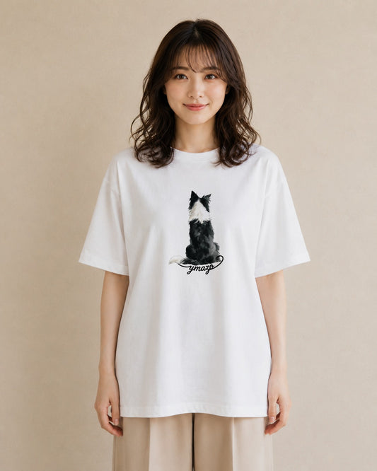 グラフィックTシャツ レディース ボーダーコリー 犬 いぬ イラスト 抜け感 誕生日プレゼント 綿100 白T YMAZO